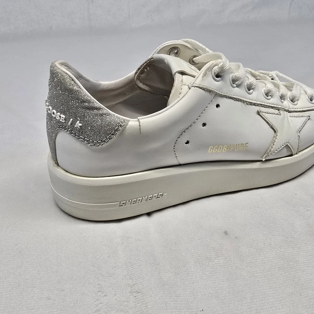 Golden Goose White Leather Pure- Star Low Top Sneakers Size 7us/37eu  Glitter - Picture 6 of 16